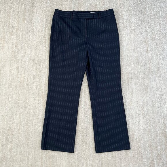 Lewit Wool Pinstripe Crop Blue Trousers Pants 8 - Picture 1 of 8
